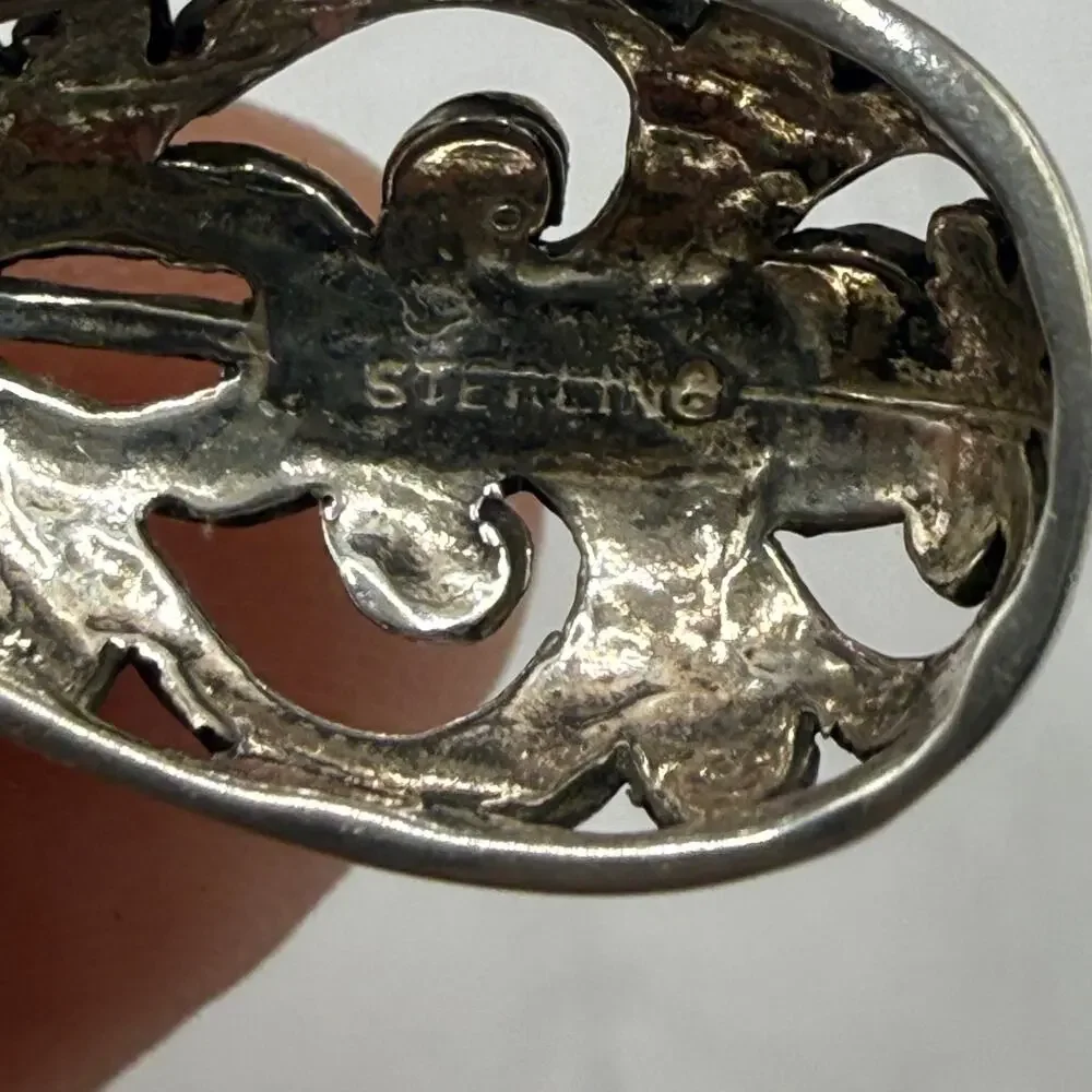 Vintage 1990s SU Sterling Silver Openwork Teardrop Dangle Earrings
